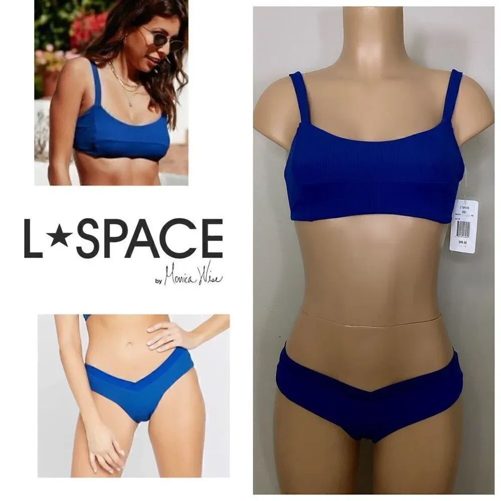 New. L*SPACE  DD-cup/M-bottom. Indigo ribbed bikini. Retails $187